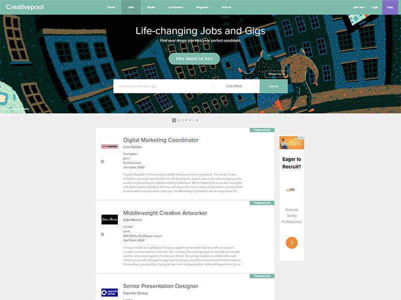 Creativepool recruitment marketplace with job listings and applicant management